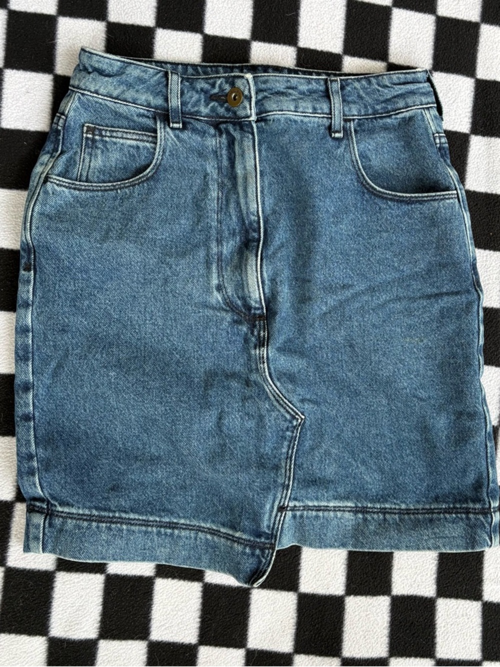 Collusion Denim Mini Skirt Size 4 Blue High Rise Y2K Straight Jean Skirt